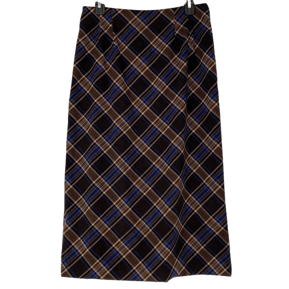 Briggs New York Plaid Brown/Blue/Cream Midi Skirt, 10P